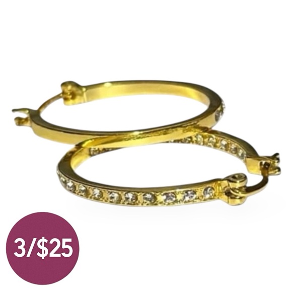 Jewelry - Gold Plated Rhinestone Oval Hoop Earrings